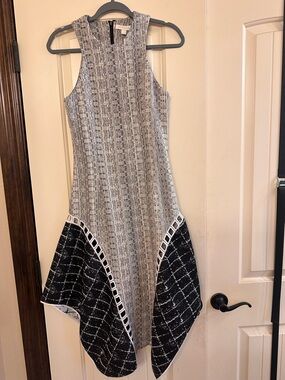 Jonathan Simkhai Gray Tweed Asymmetrical Dress with Black Contrast Panels